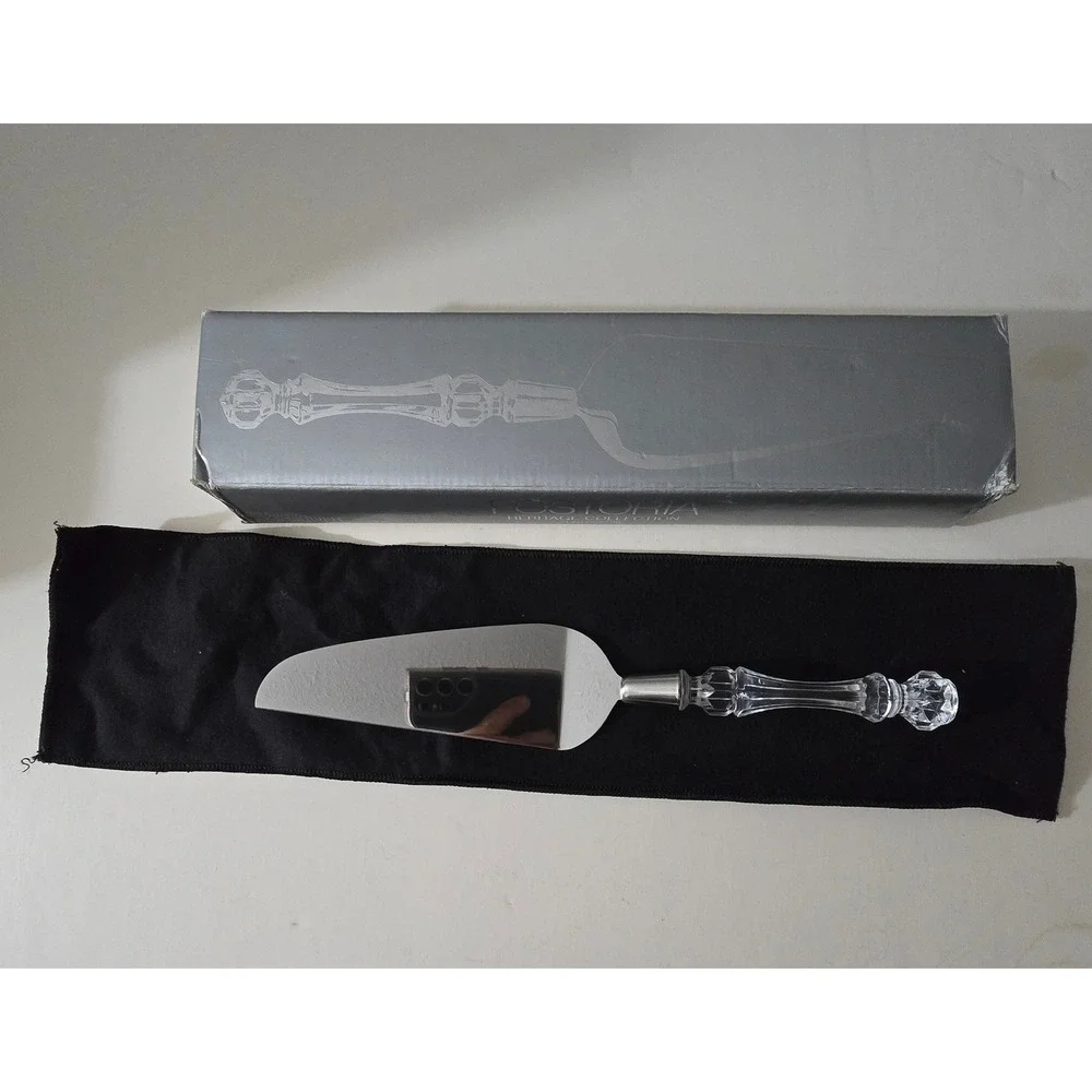Fostoria Heritage Collection Lead Crystal Handle Cake Server Stainless Steel Box